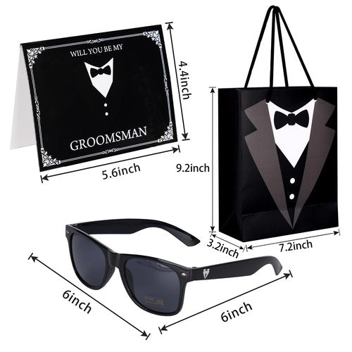 35 Pieces Groomsmen Gifts Set:6 Tuxedo Flask 6pcs Bottle Opener 6 Groomsmen Gauge Glasses 6 Sunglasses 5 Card 6 Gift Bags for Wedding Bachelor Party