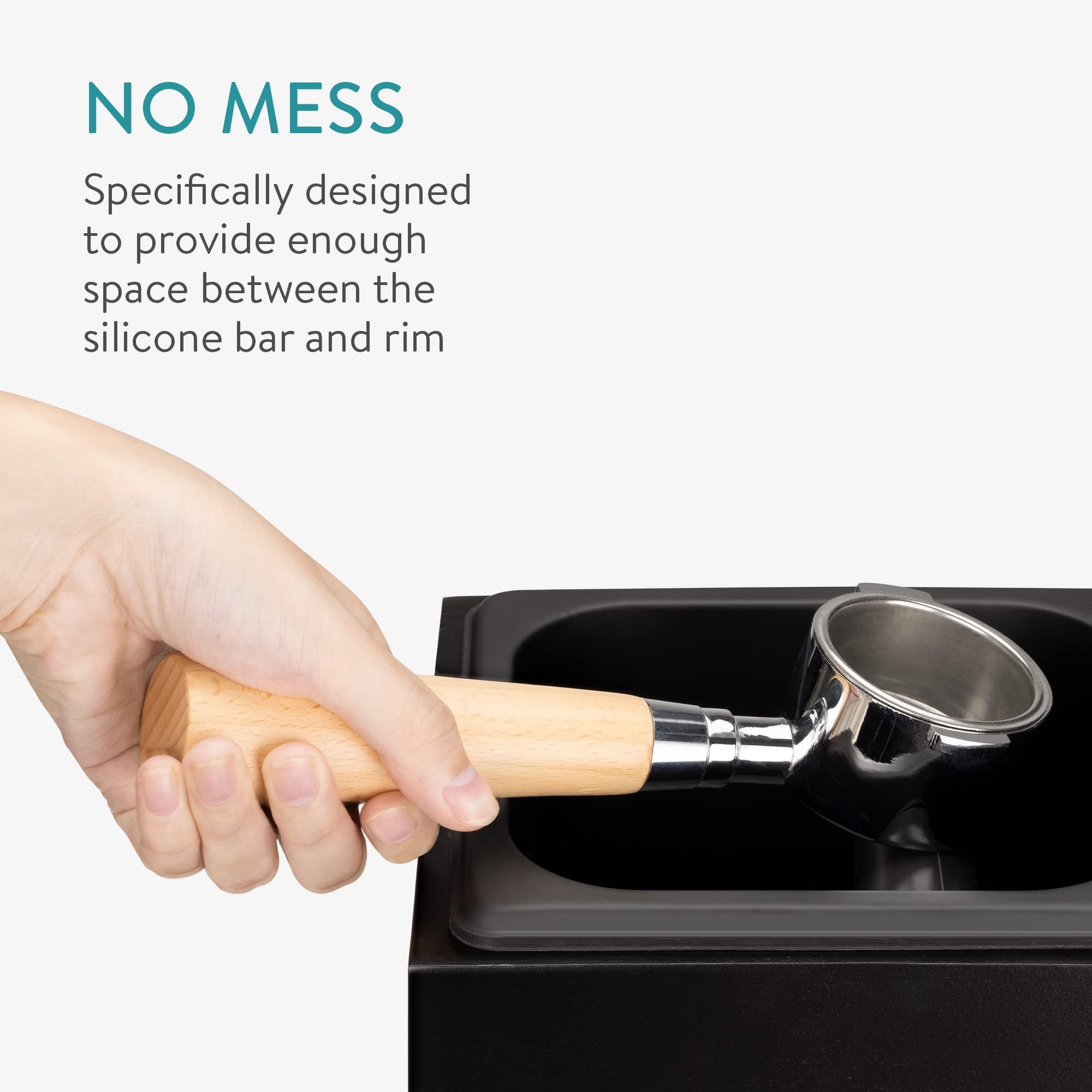 Navaris Coffee Knock Box - Stainless Steel and Wood Bin for Espresso Machine Coffee Grounds - With Silicone Bar for Knocking Filter Grinds - Black