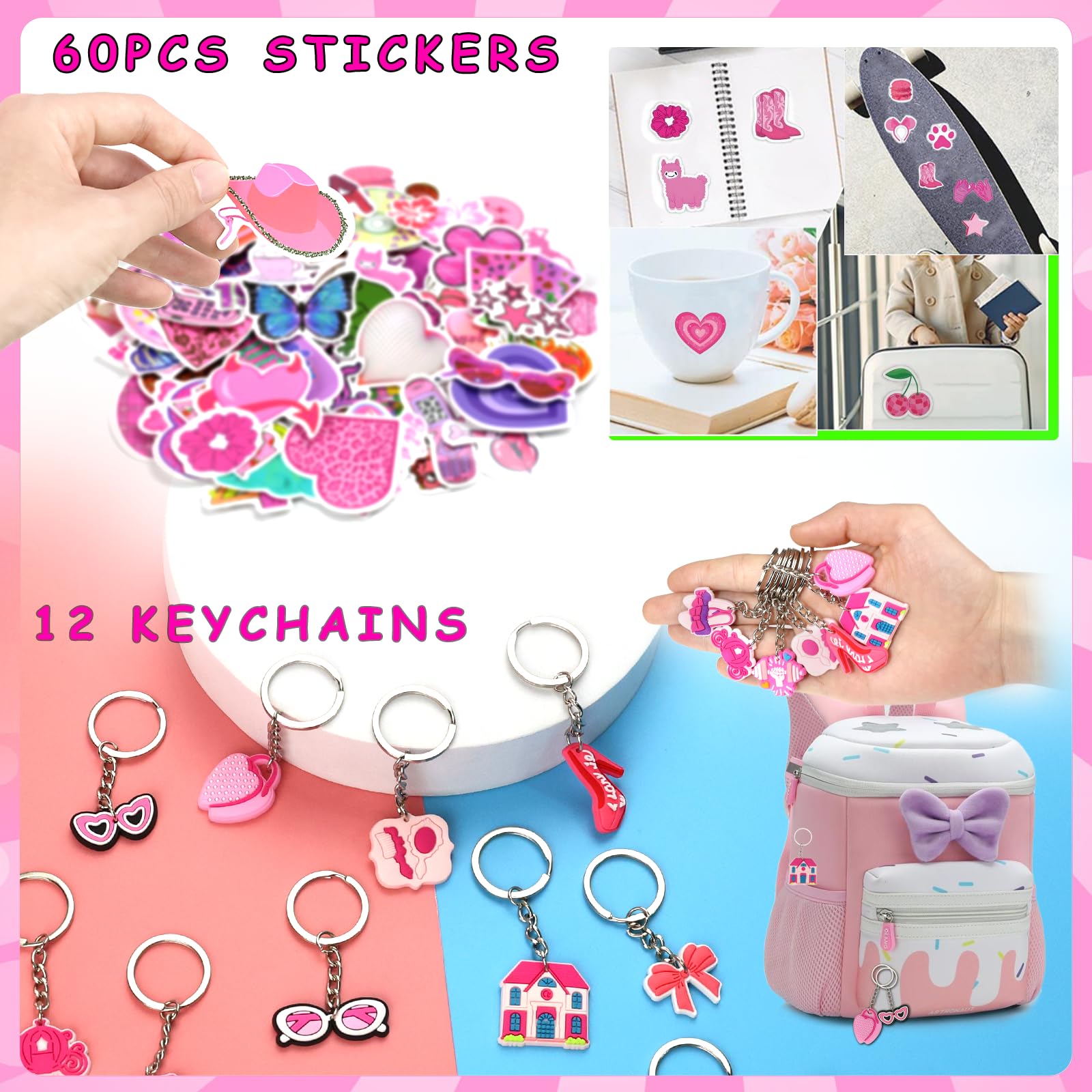 156PCS Pink Girls Party Favors - Little Girl's Birthday Supplies Set with Heart Glasses, Bubble Sticks, Bracelets, Stickers, and More – Ideal Goodie Bag Stuffers for Birthday Party Decorations