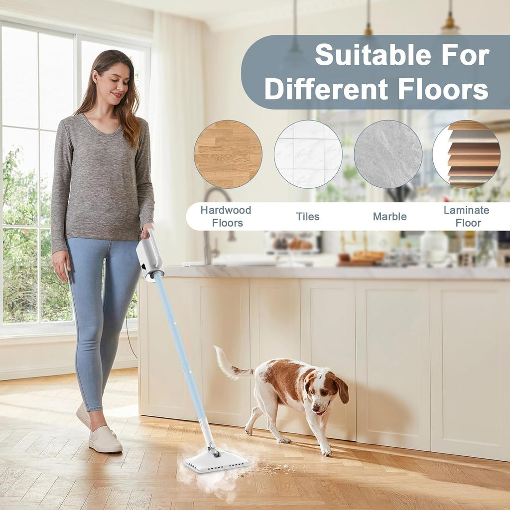 Skiennix 6-in-1 Steam Mop Cleaner - Versatile 2 Modes, 400ML Tank, 23FT Cable | Azure Color
