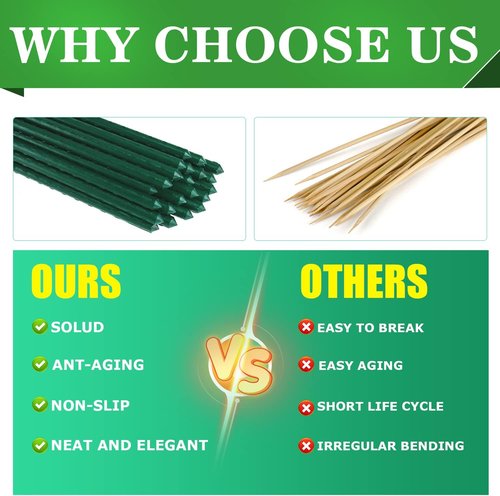 Jollybower 25pcs Steel Plant Stakes - 4 Feet Sturdy Support for Climbing Plants, Tomatoes & Flowers