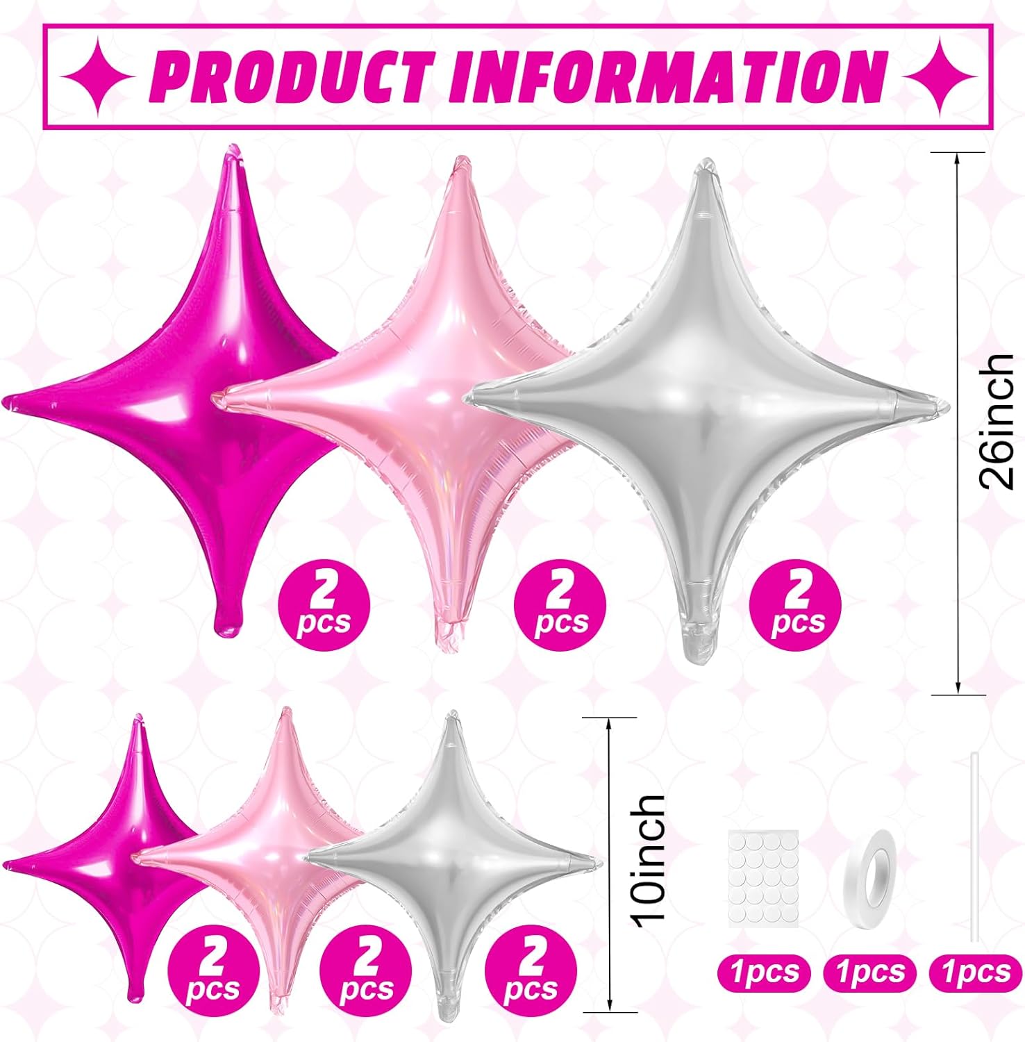 Skiennix Pink Silver Star Balloons - 12 Pcs Foil Balloons in 26 Inch & 10 Inch for Birthday & Anniversary Decor