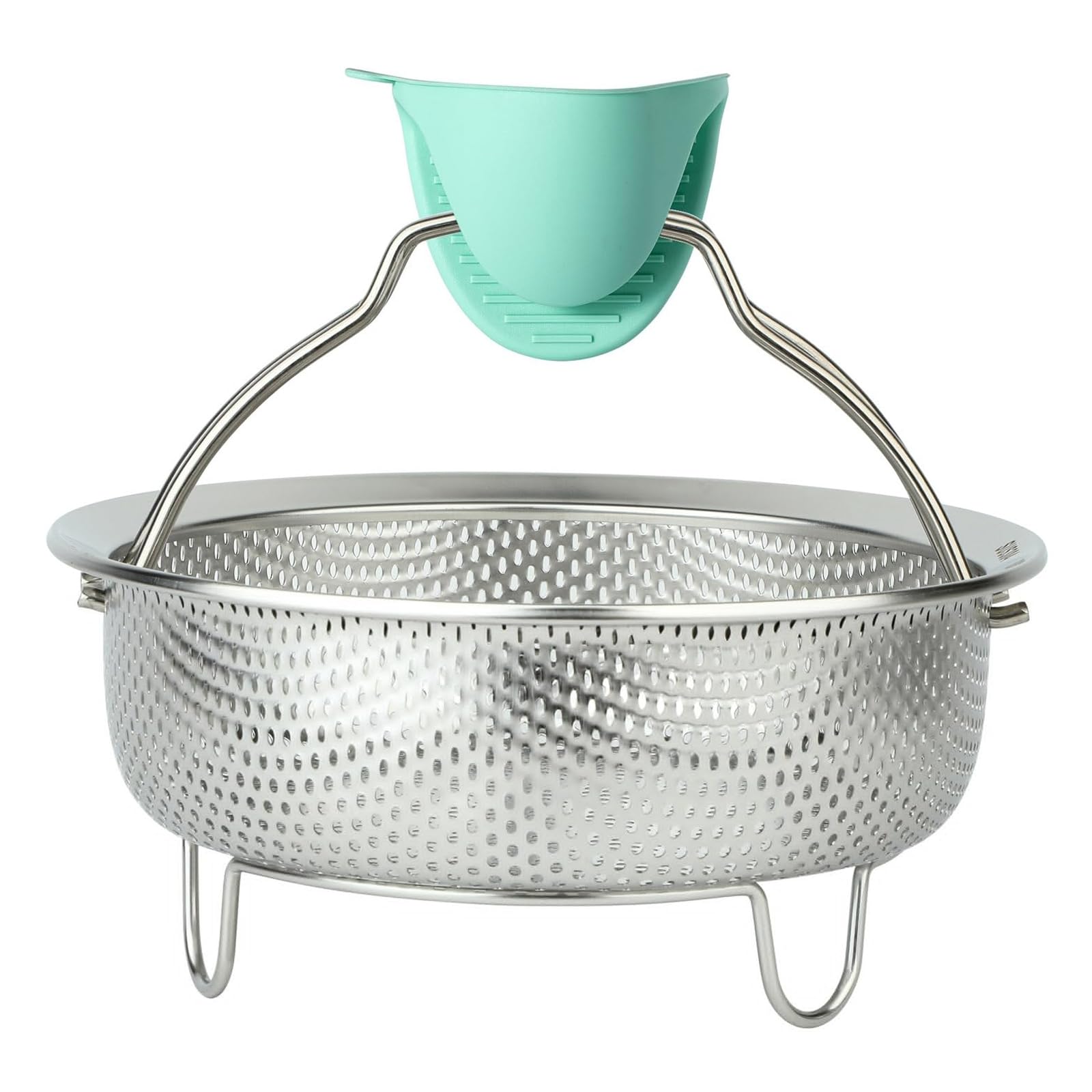 ICEICE Stainless Steel Steamer Basket - Vegetable & Dumpling Steamer Insert for Pots, Instant Pot Accessories with Handles & Feet, Multi-Purpose Mesh Strainer for Cooking, Fruits (Silvery, Large)