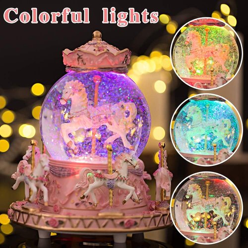 LOVE FOR YOU Musical Snow Globe Carousel | Gift-Wrapped with Ribbon, Colorful Lights & Horses | Perfect for Girls, Daughters, Granddaughters & Niece