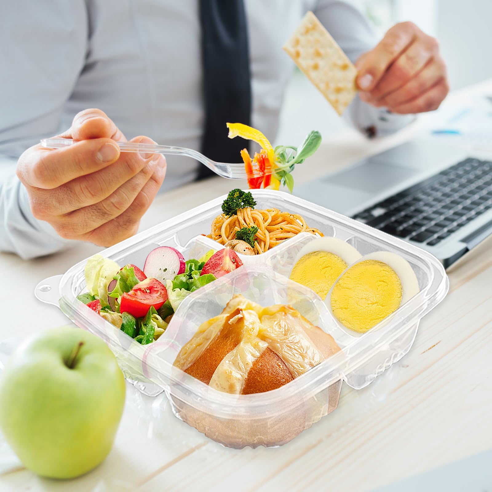 Haawooky 50 Pcs Bento Snack Food Containers,4 Compartment Lunchable Container with Lids,Divided Food Storage Containers For Travel Work School