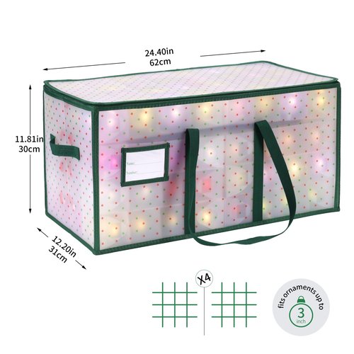 BIEBOS Portable Waterproof Christmas Ornament Storage Box, Large Capacity 128 Slots for 3-Inch Ornaments, Double-Sided Trays with Durable Zippers