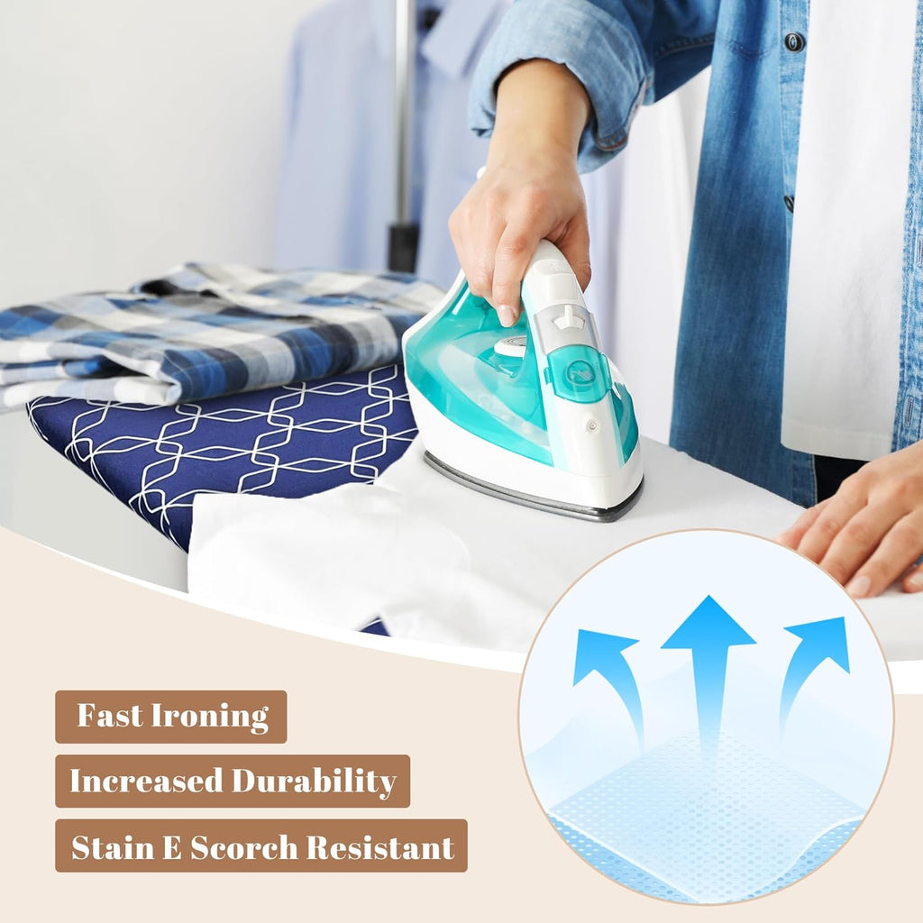 Skiennix Classic Ironing Board - Compact Space Saver with Extra Wide Padded Surface | 43 x 13 Inches, Blue Geometry