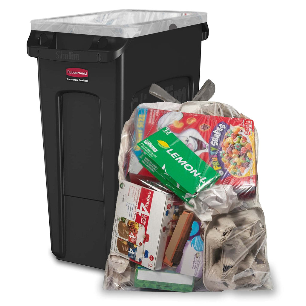 Aluf Plastics 23-26 Gallon 0.9 MIL Clear Garbage Bags With Drawstrings Fits Slim Jim Trash Cans - 28.5" x 39" - Pack of 200 - For Home, Office, Industrial, & Municipal