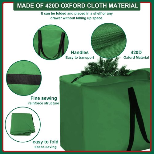 12ft Christmas Tree Storage Bag Extra Large 420D Tree Storage Bag for Disassembled Artificial Trees (Fits 7ft-12ft), Waterproof Double Zippers and Durable Handle, 68"L x 30"W x 20"H, Green,1 Pack