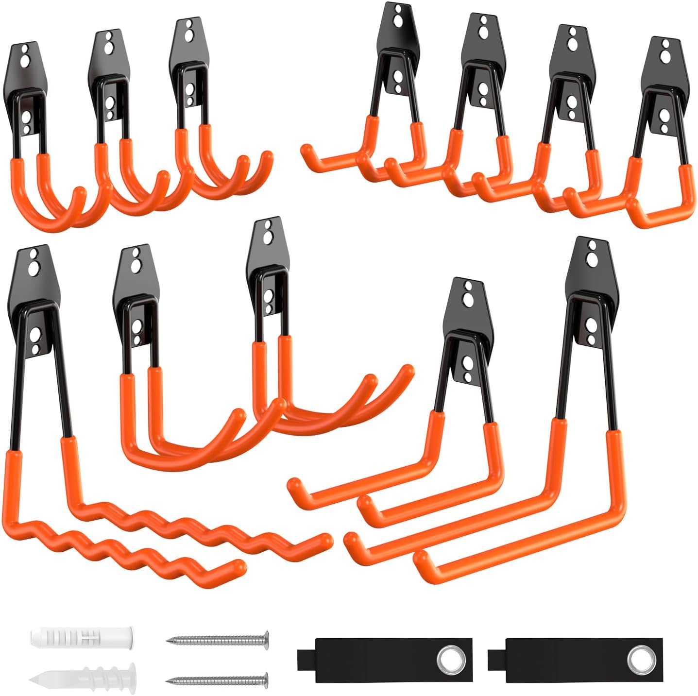 Skiennix Heavy Duty Garage Hooks - 14 Pack Steel Wall Mount Tool Organizer for Bikes, Ladders & Garden Tools