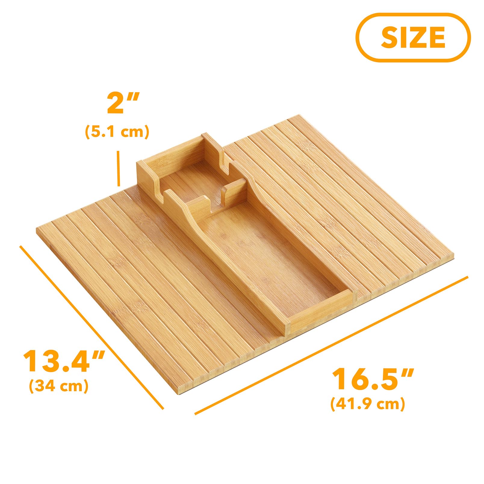 SpaceAid Bamboo Couch Cup Holder, Anti Falling Foldable Sofa Armrest Tray with Cup Holder, Couch Arm Side Table Organizer for Drink Cup Remote Snacks (Natural)