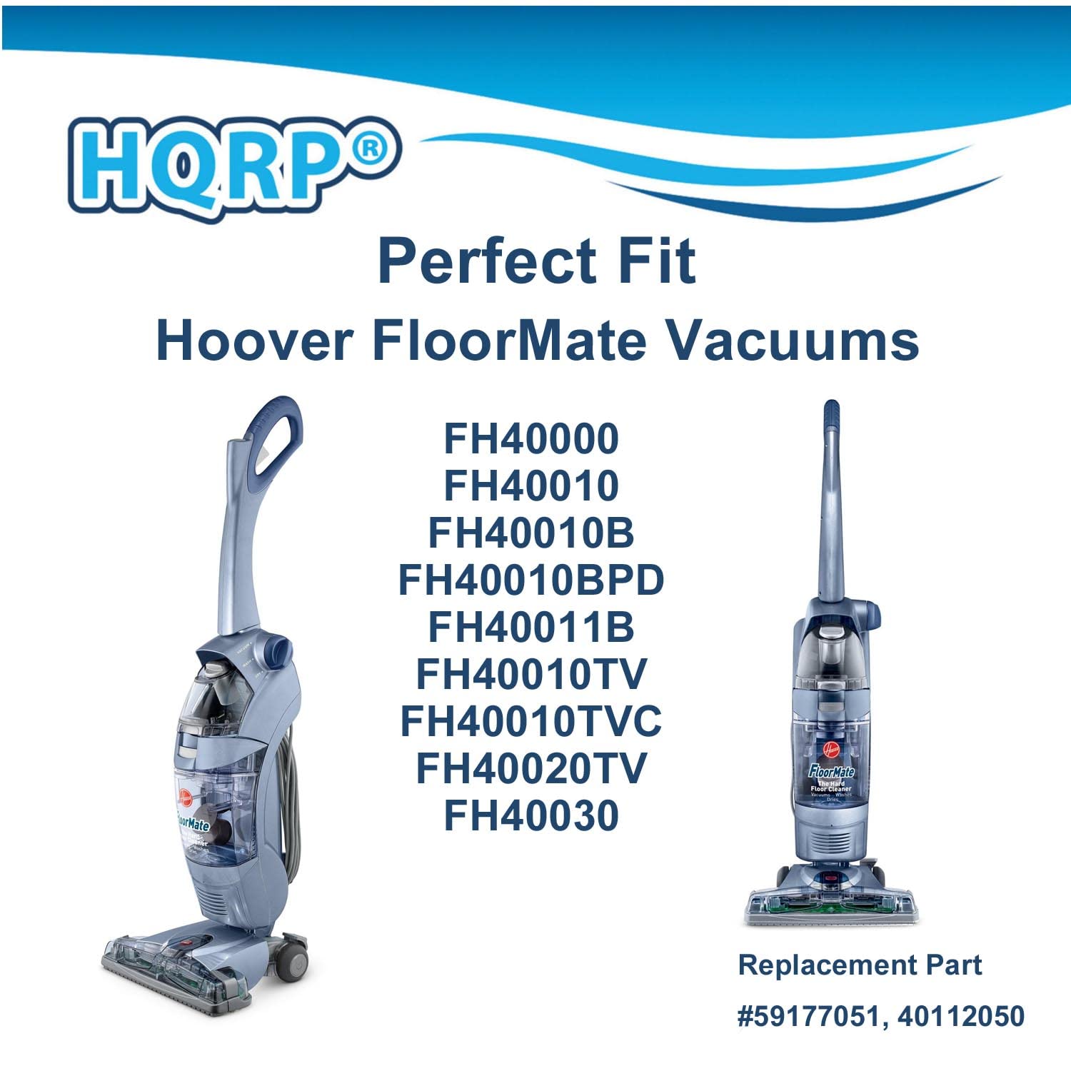 HQRP 2-pack Filters compatible with Hoover FloorMate FH40000, FH40010, FH40010B, FH40030, FH40011B, FH40020TV SpinScrub Hard Floor Upright Vacuum Cleaner, parts 40112050/59177051