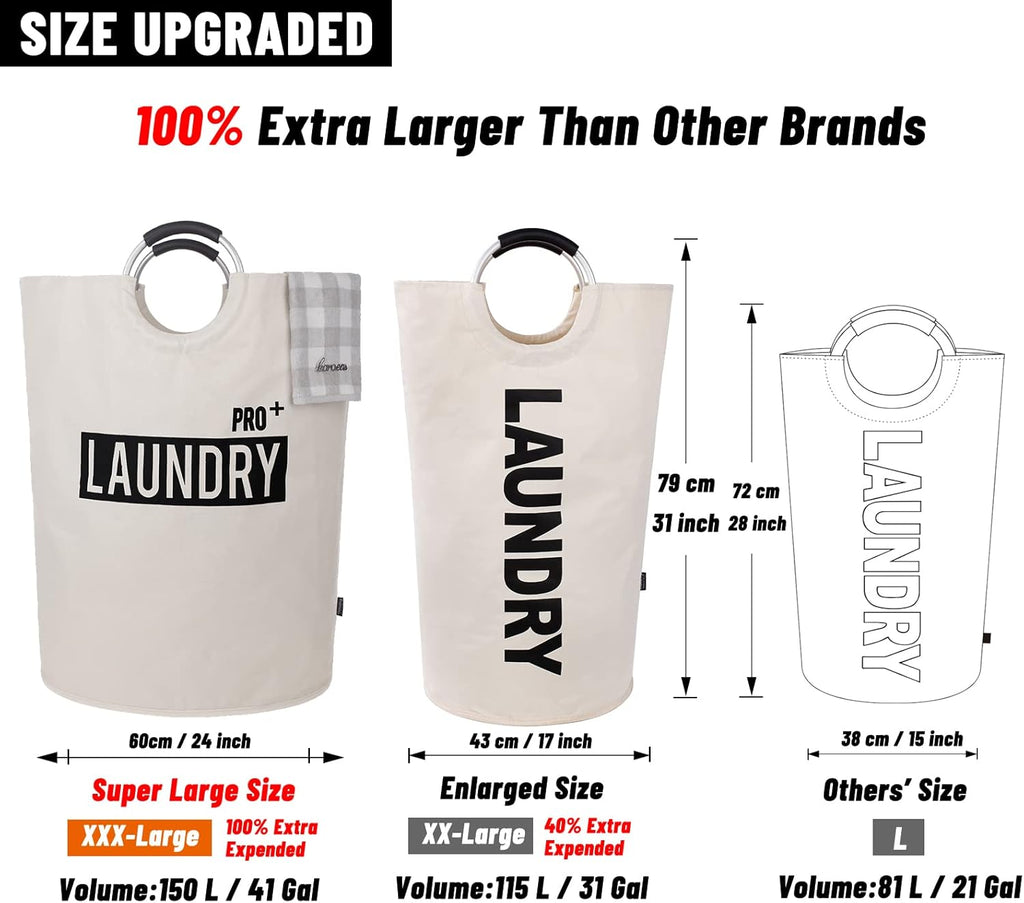 Caroeas Super Large 150L Laundry Basket - Waterproof & Collapsible Hamper with Padded Handles | Beige