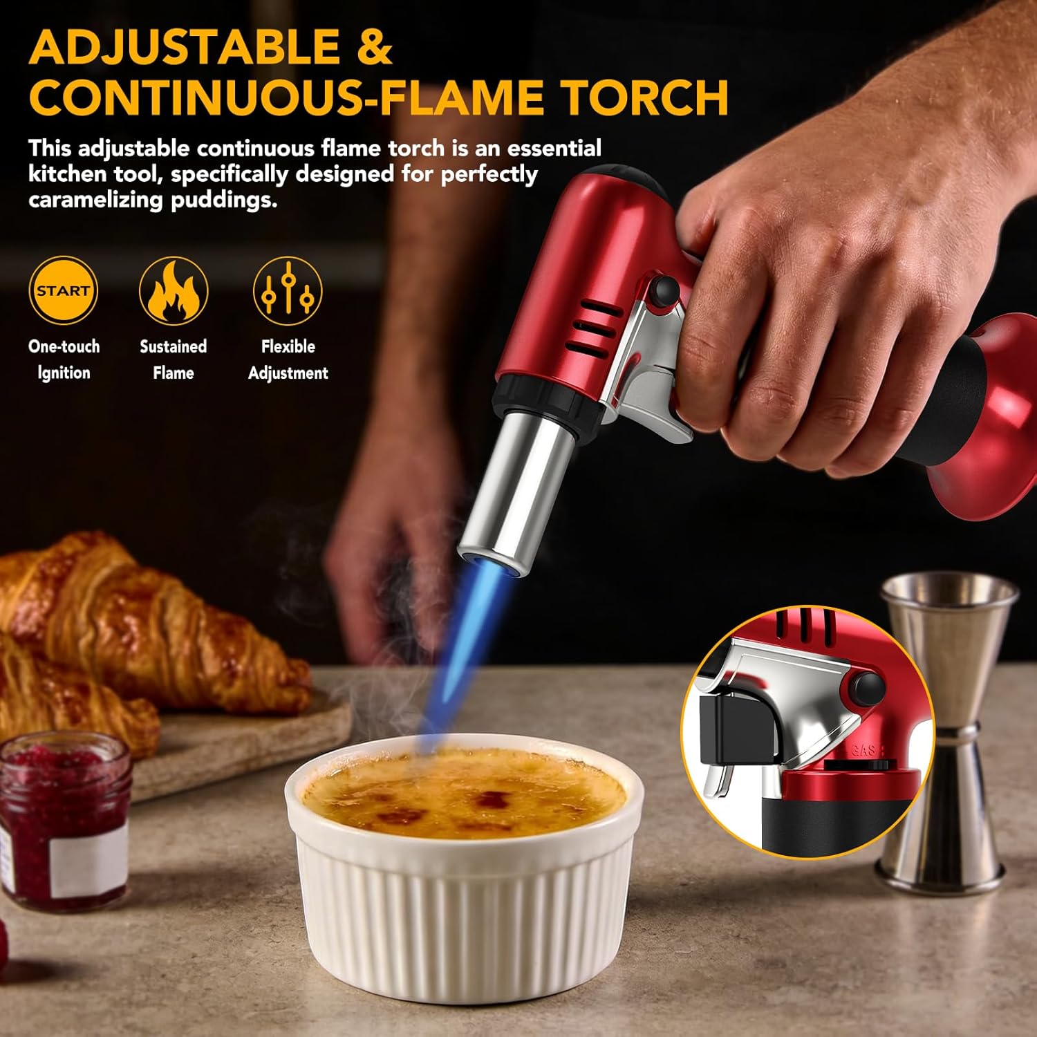 Semlos Butane Torch - Refillable Kitchen Lighter with Safety Lock & Adjustable Flame | Perfect for DIY, Crème Brûlée & Soldering