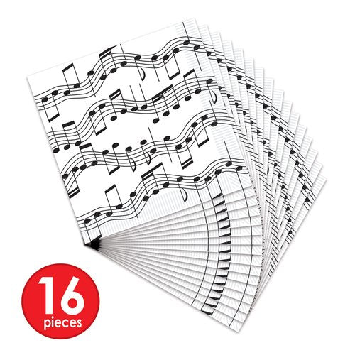 Beistle 16 Piece Music Notes Paper Beverage Napkins 50's Theme Rock and Roll Tableware For 1950’s Party Awards Night Decorations (Pack of 6)