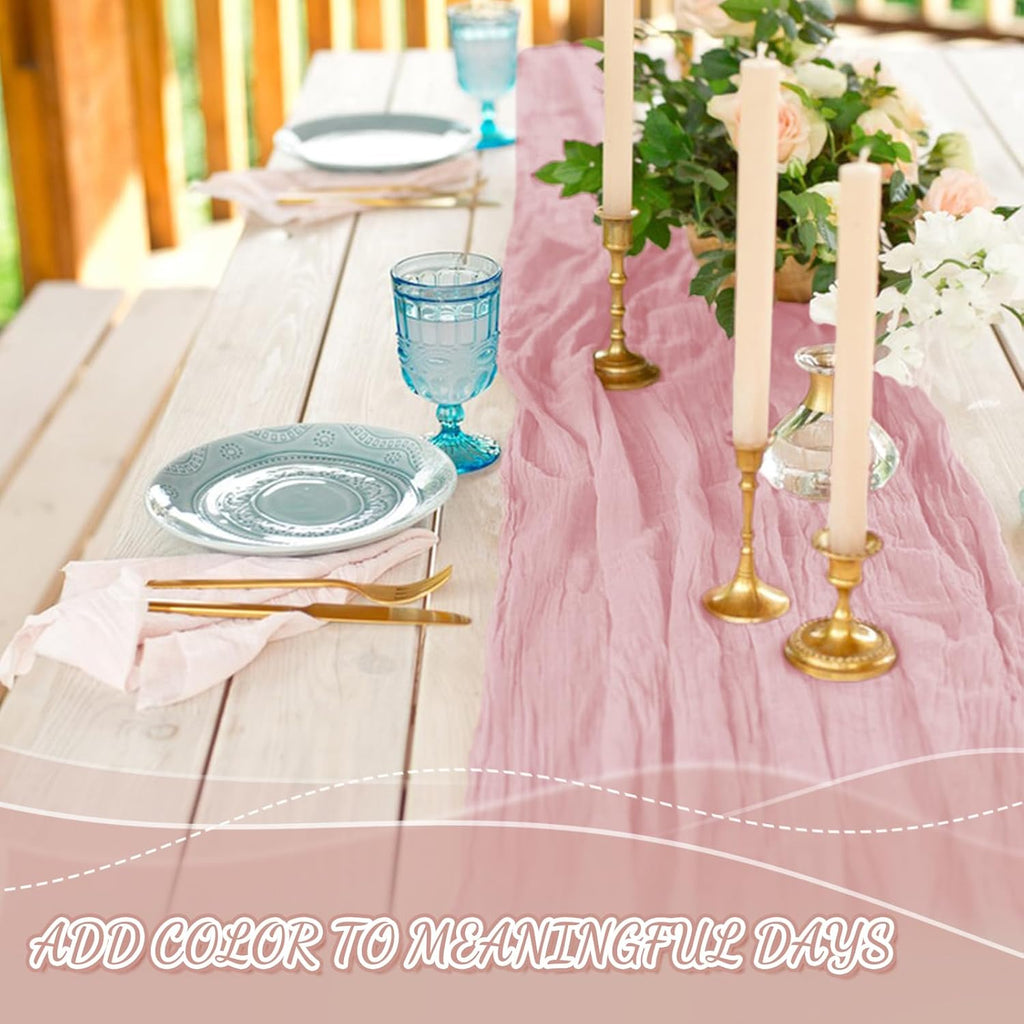 Skiennix Pink Cheesecloth Table Runner - 10Ft Boho Gauze Design for Weddings & Events | 120 Inches Long