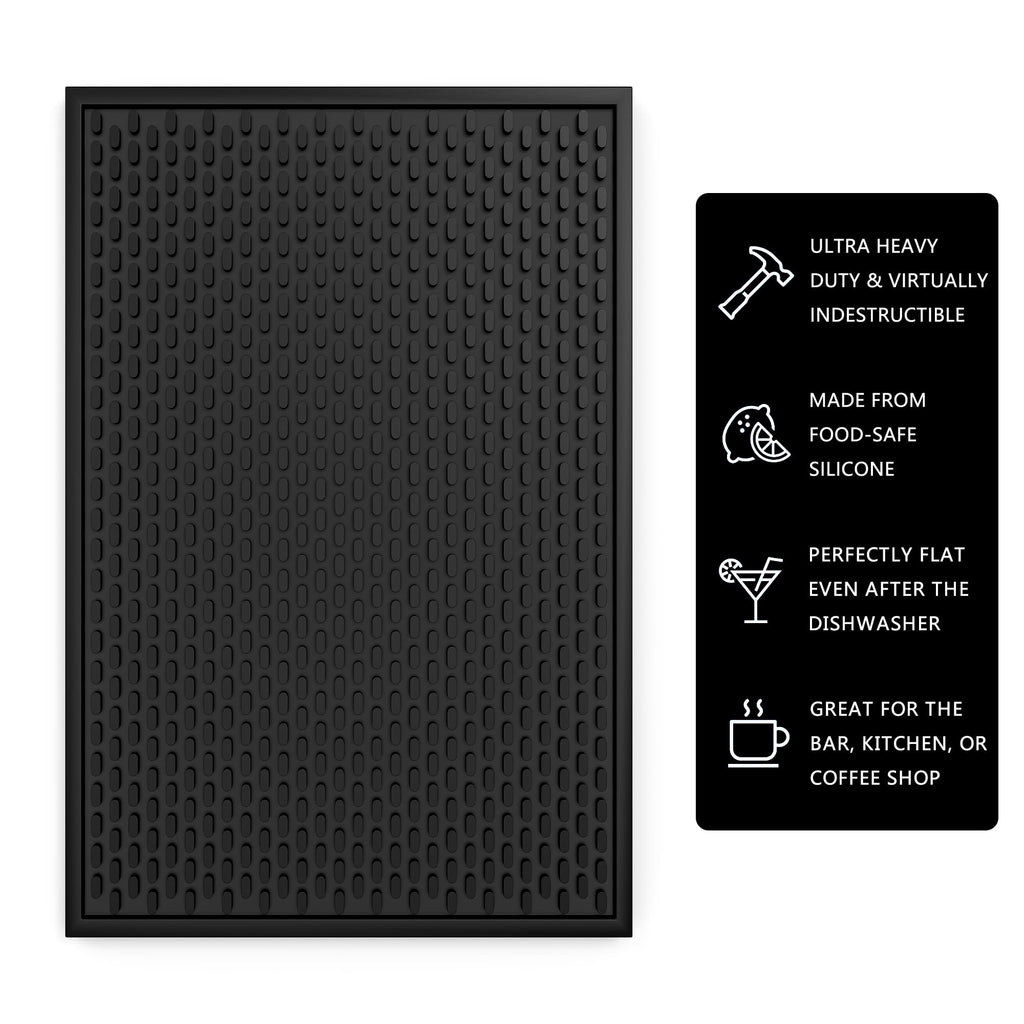 AXIESO 2 Pack Silicone Bar Mat - 1/2 Inch Thick Heat-Resistant and Food Safe Drip Mat - Spill Mats for Counter Top - Kitchen Service Mat, Coffee Bar, Restaurant - Drying Mat - 18 x 12 Inches