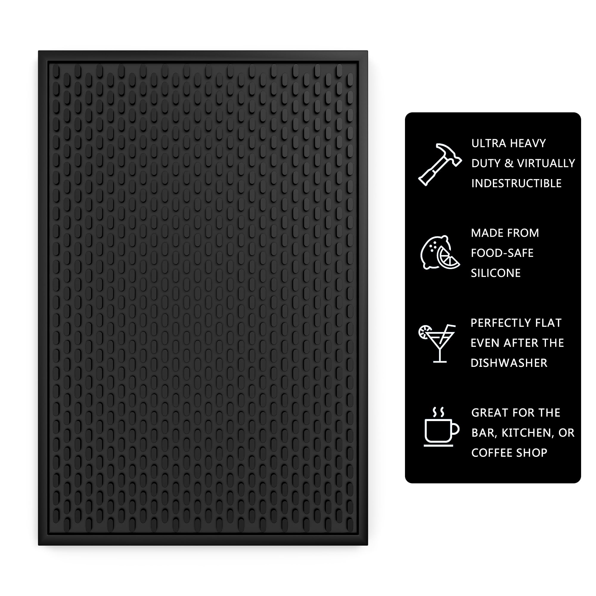 AXIESO 2 Pack Silicone Bar Mat - 1/2 Inch Thick Heat-Resistant and Food Safe Drip Mat - Spill Mats for Counter Top - Kitchen Service Mat, Coffee Bar, Restaurant - Drying Mat - 18 x 12 Inches