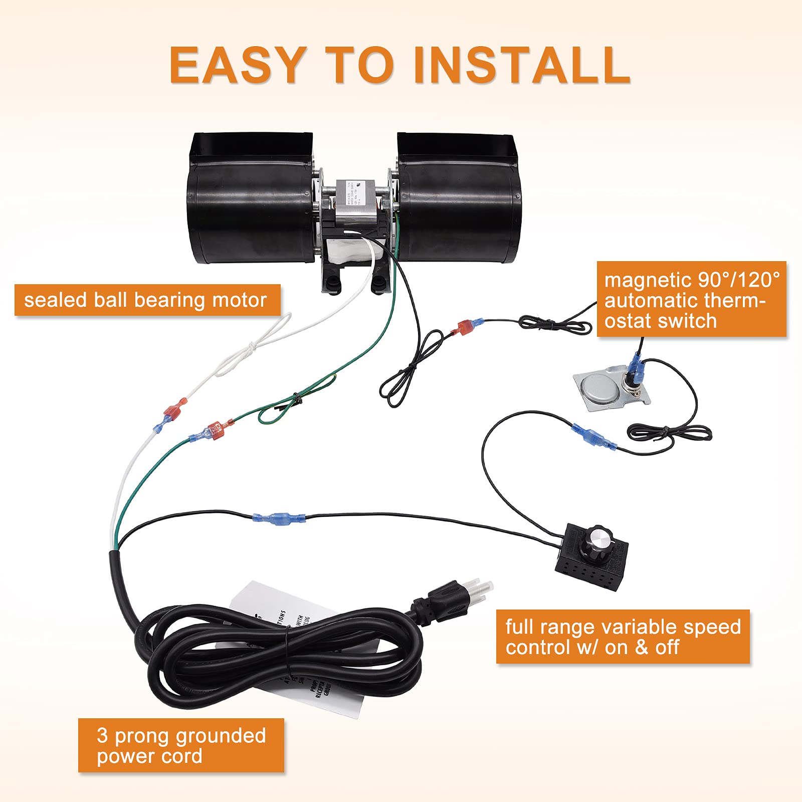 Adviace GFK-160 GFK-160A Fireplace Blower Fan Kit for Heat-N-Glo, Heat and Glow, Heat&Glo, Hearth and Home, Superior, Quadra-Fire Fireplaces, FAB-1600 FAB-1100 HB-RB168 1601881 950-3315 Blower Kit