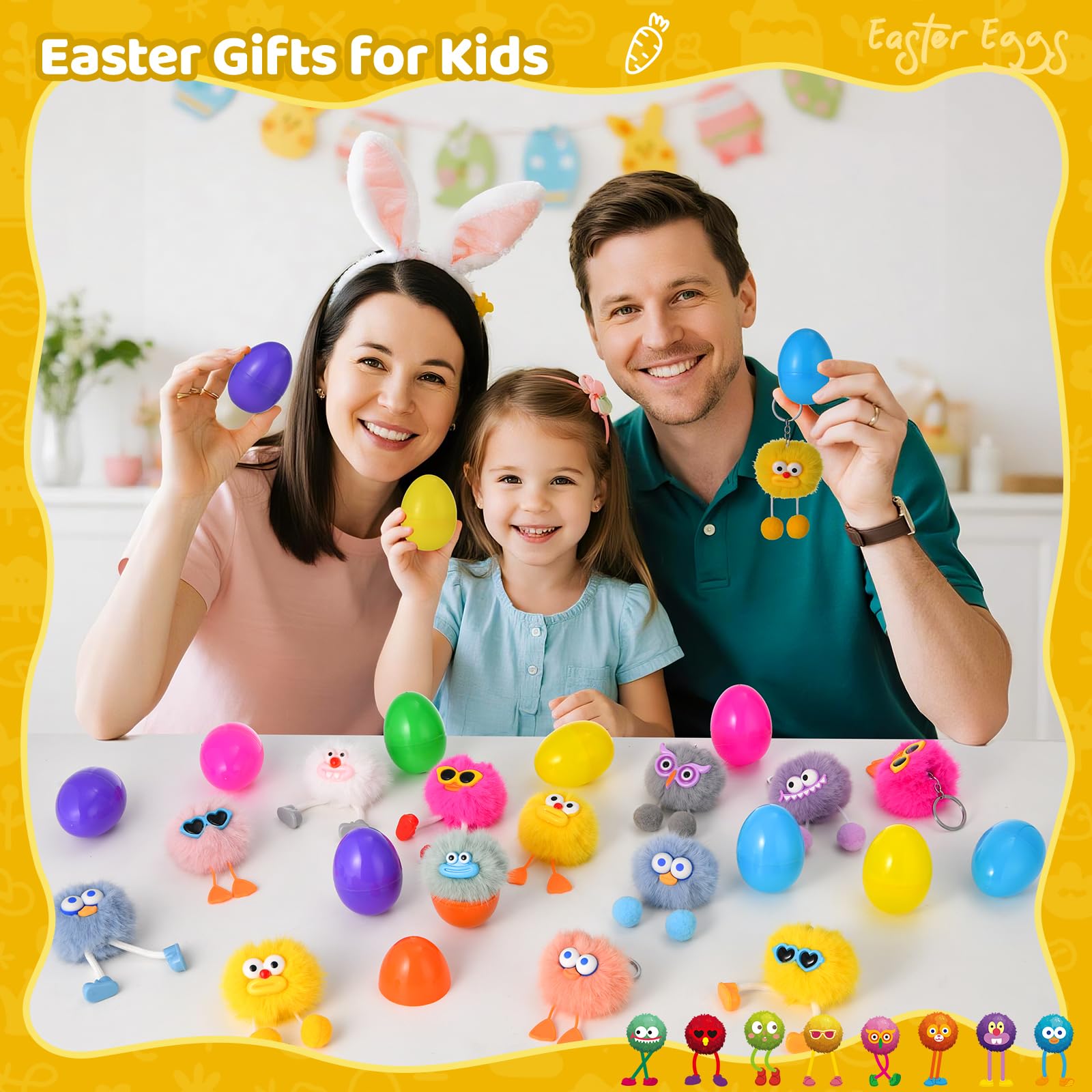 EFLSJIO 24 Pack Prefilled Easter Eggs with Kids Keychains Plush Toy Cute Keychains for Kid Boys Girls for Easter Egg Fillers, Easter Basket Stuffers Party Favor Gifts