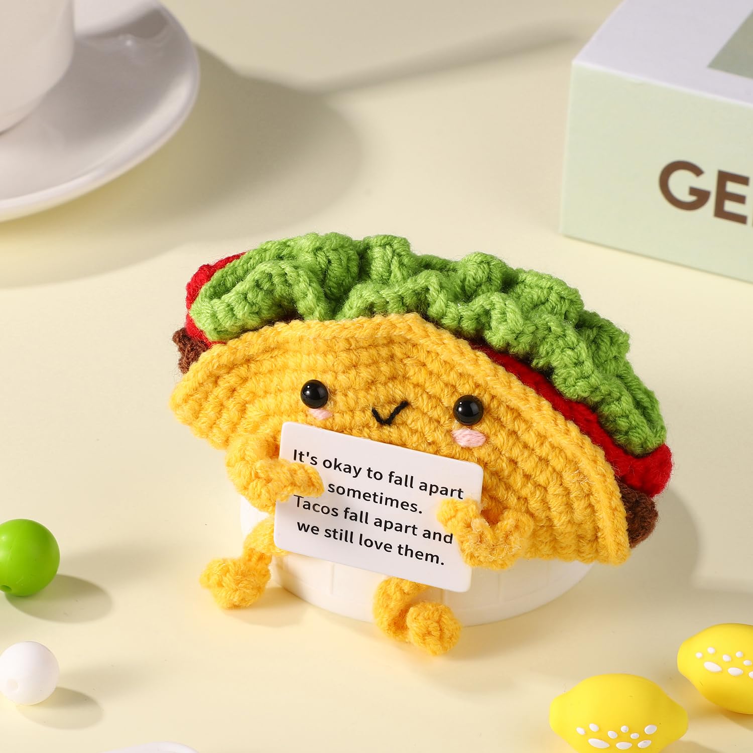 Positive Support Taco, Inspirational Crochet Taco Encouragement Knitted Potato Wool Doll Motivational Handmade Toy for Cheer Up Gift Party Decoration