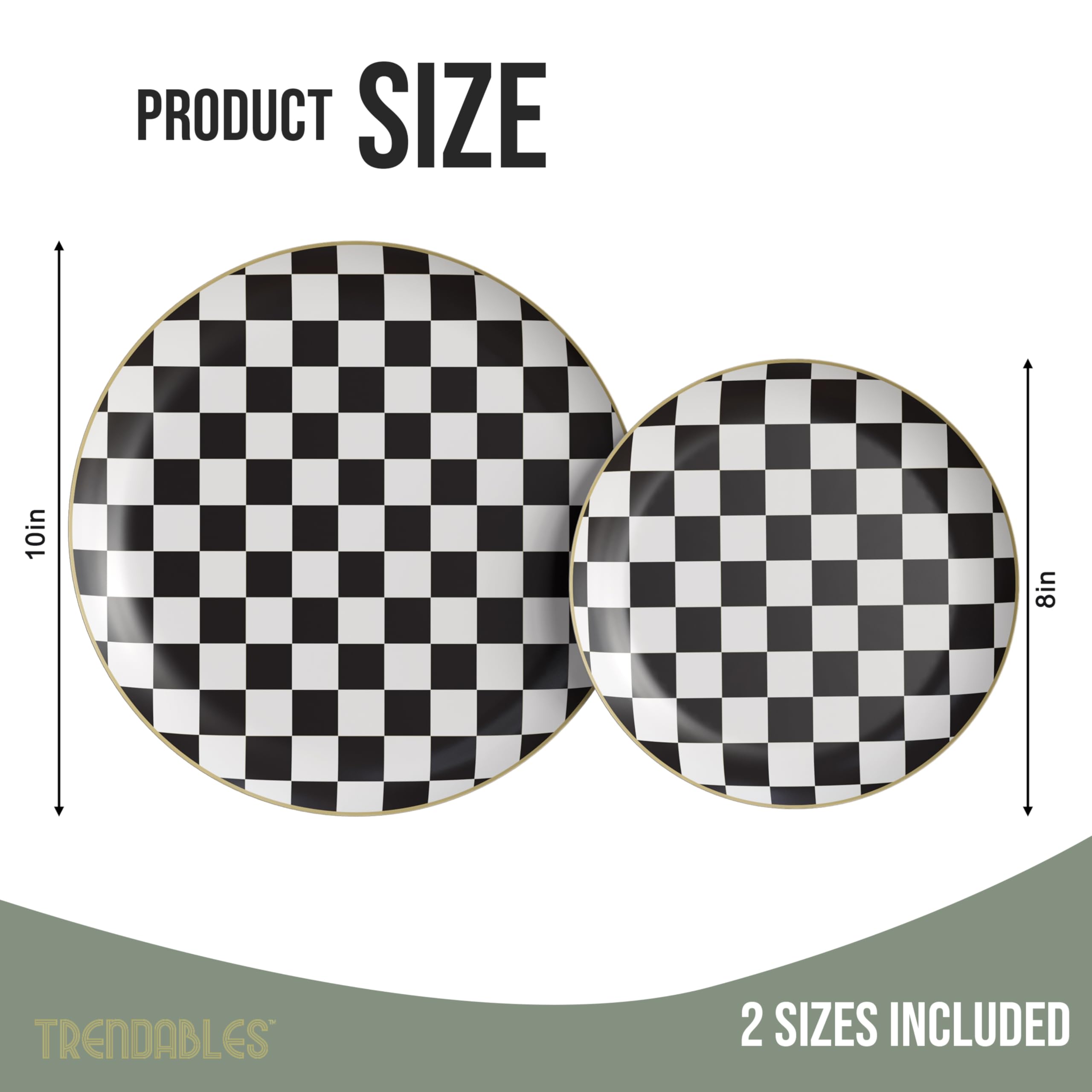 Trendables Heavy Duty Paper Plates Bulk 40 Pcs Disposable Party Plates - 20 X 8 Inch Dessert Plate & 20 X 10 Inch Paper Plate Checkered decor, black and white party decorations, race car decorations