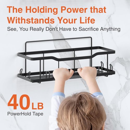 Athena Silken Shower Caddy Set - Rustproof 304 Stainless Steel Organizer - 40LB Capacity - Black