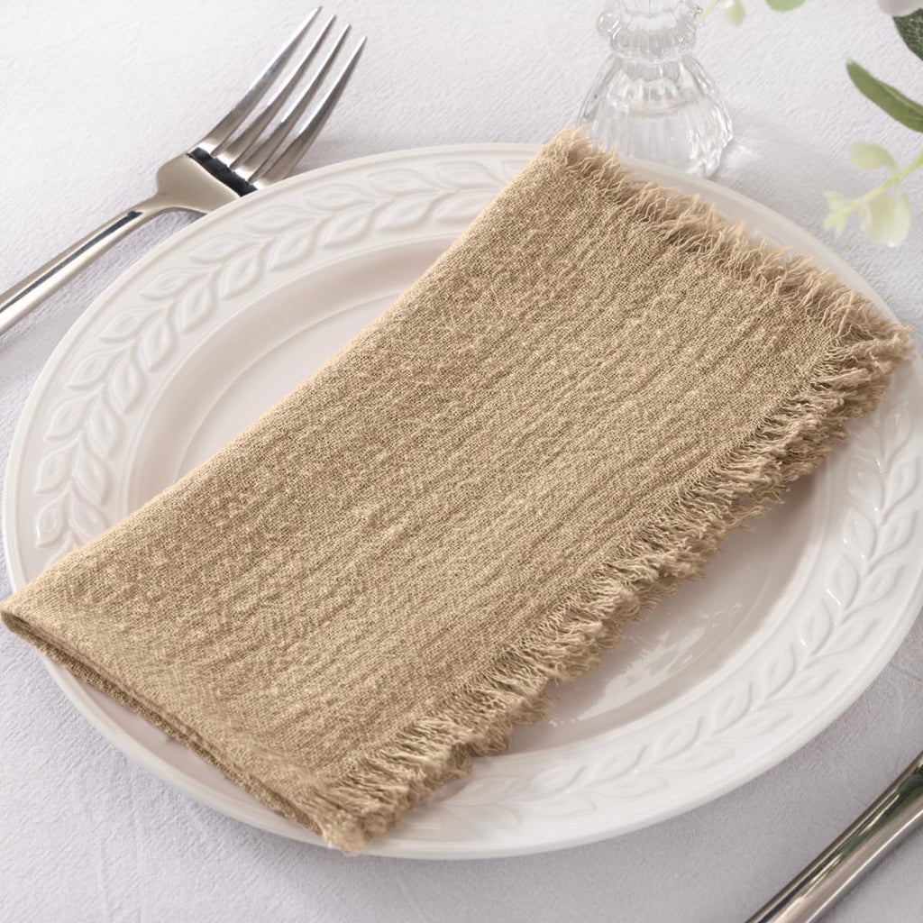 Socomi Linen Napkins Set of 6 - Washable Caramel Cloth Napkins for Weddings & Parties | 17"x17" Size