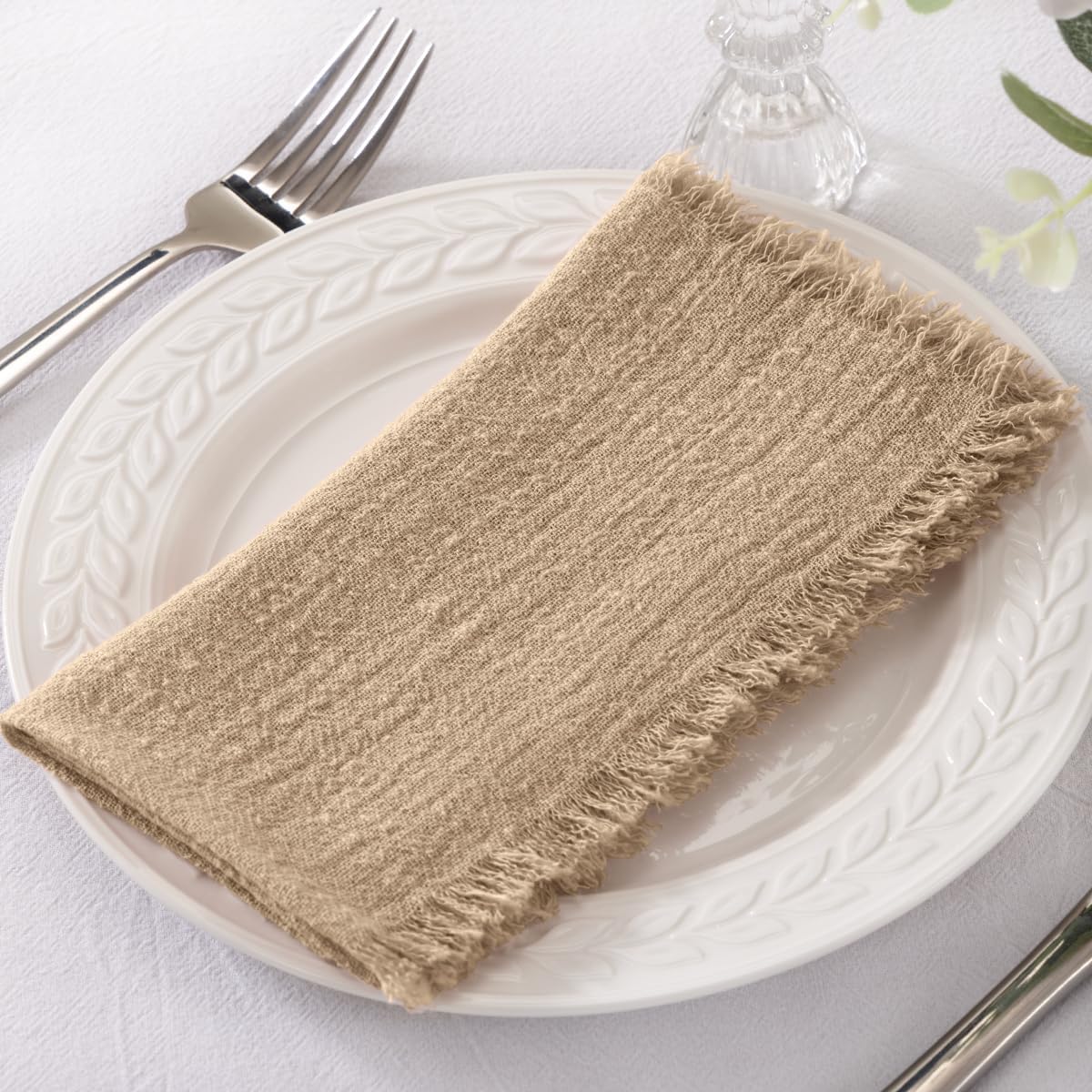 Socomi Linen Napkins Set of 6 - Washable Caramel Cloth Napkins for Weddings & Parties | 17"x17" Size