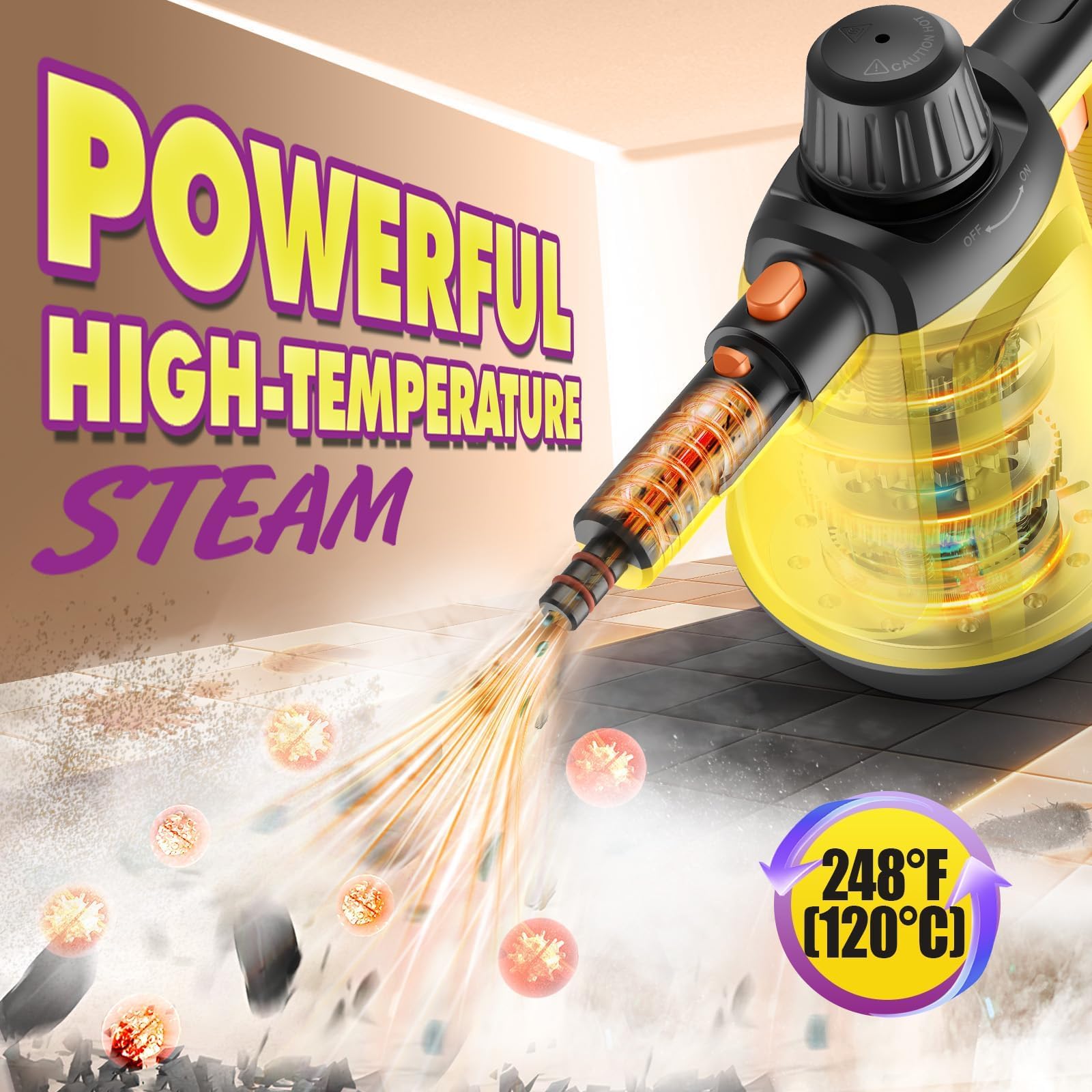 Natural Multi-Surface Handheld Steam Cleaner with 10 Accessories, 13.5OZ Pressurized Multipurpose On Demand Steam Cleaner for Home, Steamer for Cleaning Dirt, Grease, Grout, Tile, Windows, Couch, Car