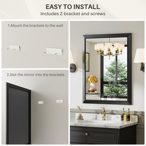 Briivue 22x30 Inch Black Bathroom Mirror for Wall, Thick Metal Framed Rectangle Mirrors for Over Sink, Bedroom, Living Room, Entryway, Anti-Rust, HD Tempered Glass