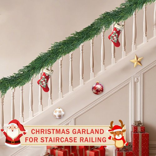 Christmas Cedar Garland for Staircase Real Touch Droopy Bendable Lifelike Faux Xmas Garlands for Decoration Christmas Green Pine Mantle Garland Thanksgiving Table Decorations Outdoor Indoor 60"