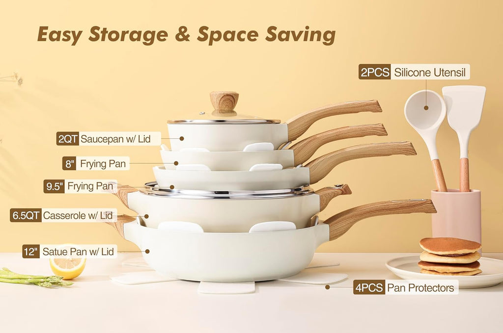 SENSARTE 14-Piece Ceramic Cookware Set - Non-Stick Induction Pots & Pans | Healthy, Non-Toxic Design