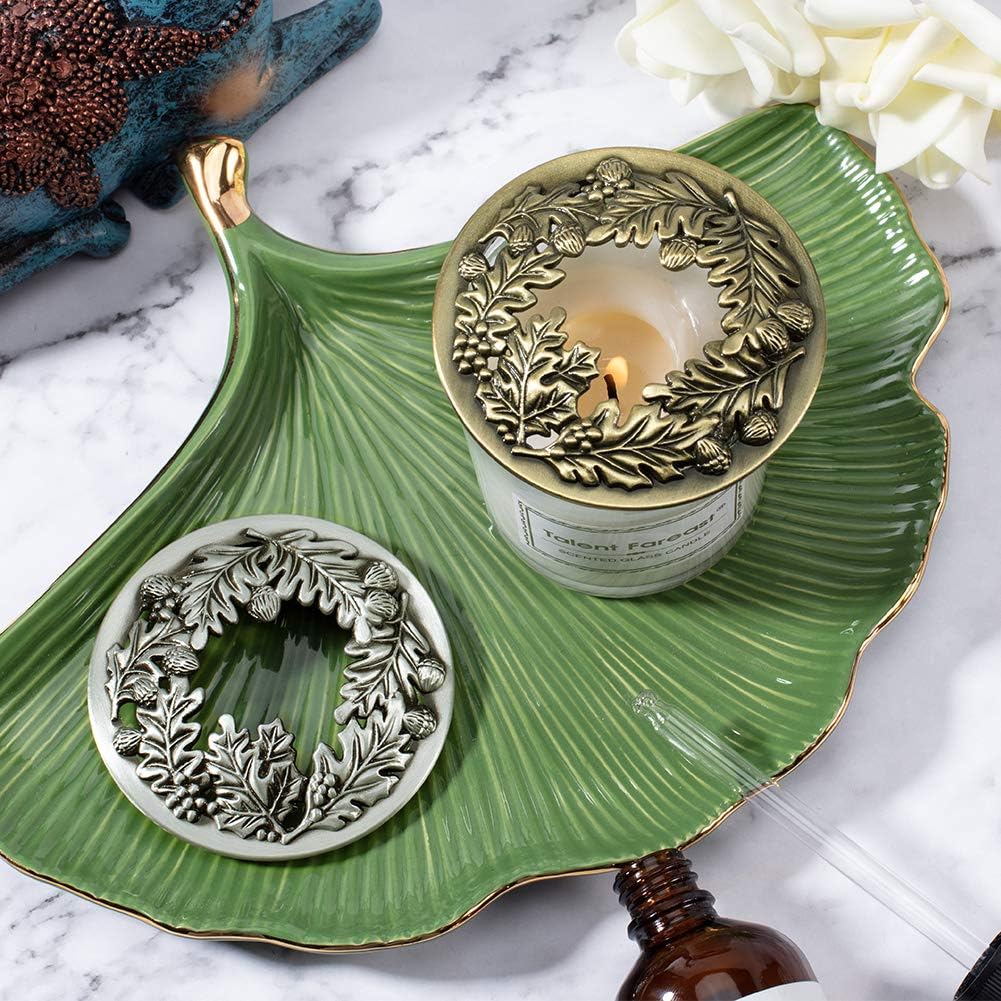 PH PandaHall Candle Topper Set - Leaf Pine Design for Even Melting | 3.19 in Diameter (Antique Bronze & Silver)