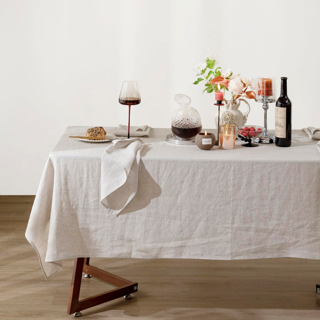 Talasily Linen Tablecloth 100% Pure Linen Table Cloth 60x108 Inches Rectangle Tablecloths Washable Cloths for Kitchen, Dining, Buffet Parties, Holidays, Picnic, Weddings and Restaurants-Natural Linen