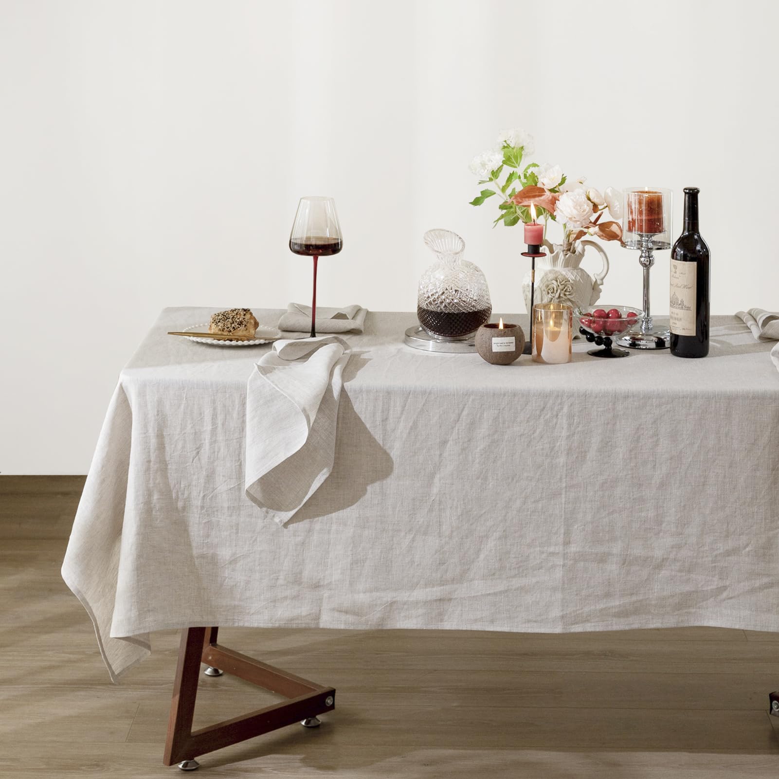Talasily Linen Tablecloth 100% Pure Linen Table Cloth 60x108 Inches Rectangle Tablecloths Washable Cloths for Kitchen, Dining, Buffet Parties, Holidays, Picnic, Weddings and Restaurants-Natural Linen