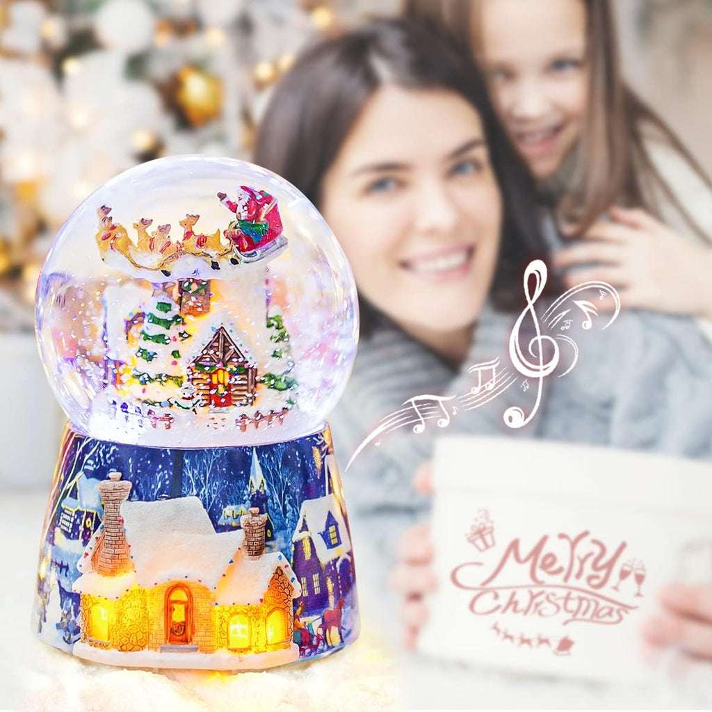 Skiennix Christmas Music Box - Musical Snow Globe with Rotating Santa - Plays 14 Festive Songs