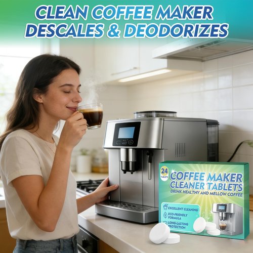 Coffee Machine Cleaner Descaler Tablets, 24 Count, Coffee Maker Cleaner Compatible With Nespresso, Keurig, Ninja, Delonghi, Espresso Machine Cleaning Tabs, Descaling Solution for Coffee Pot Maker