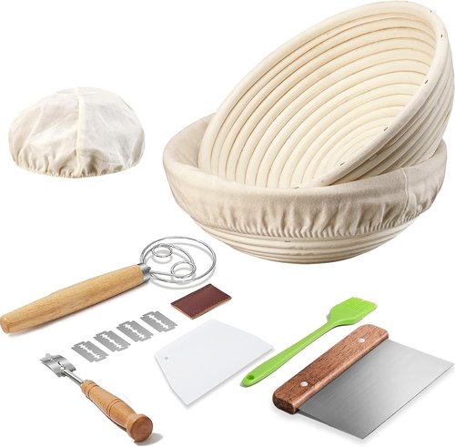 Dimpola Banneton Bread Proofing Basket Set - Handmade Rattan Sourdough Bowls | 2 Round 9-Inch Baskets