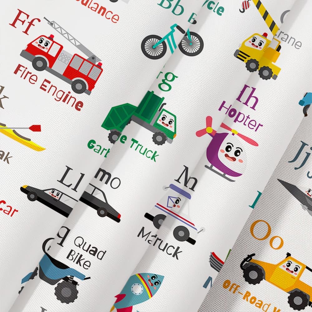 Grtuspr Vehicles Alphabet Shower Curtain for Kids, Kid Excavator Tractor Machinery Trucks Curtain, Construction Vehicle Boys, Bulldozer Crane Bath Equipment Truck