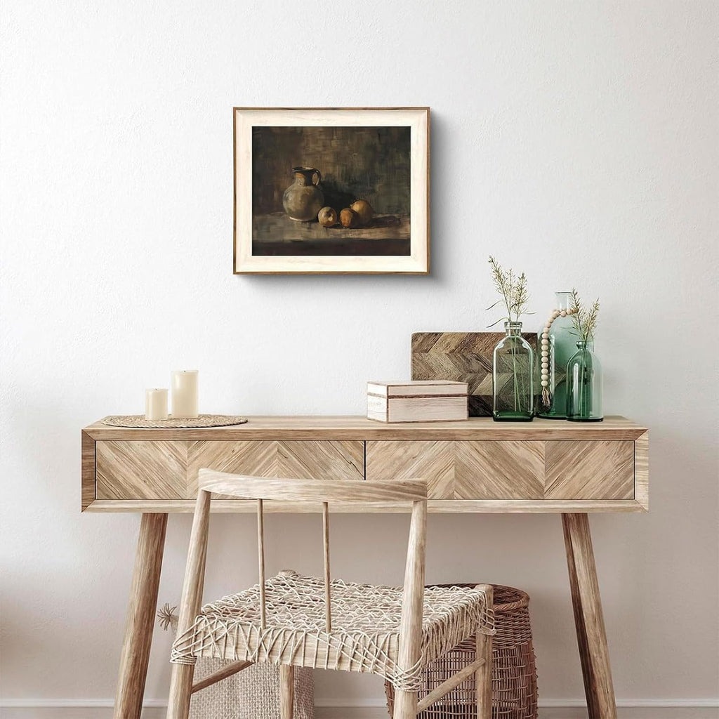 XOCUUI Rustic Vintage Still Life Picture - Moody Peach Fruit Oil Painting Art for Living Room | 8 x 10 No Frame