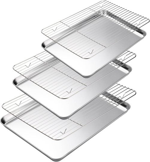 Amrules Baking Sheet Set - 3 Premium Stainless Steel Cookie Sheets with 3 Cooling Racks | Nonstick, Heavy Duty