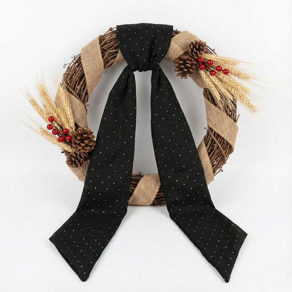 YKW Black Rhinestone Wreath Sash - 2 Pack Sparkle Ribbon for Christmas & Wedding Decor | 54x5 Inch