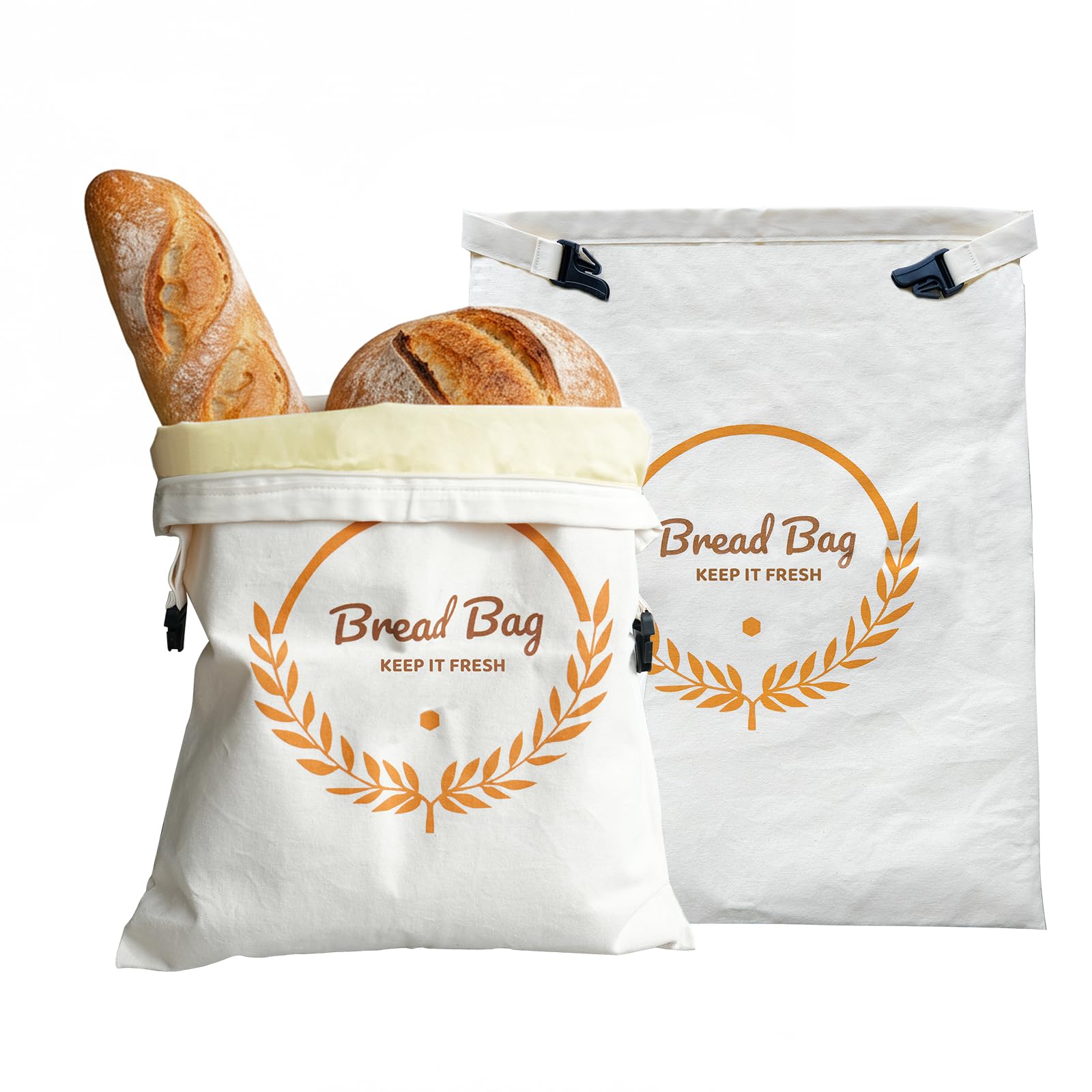 PIPI&TITI Reusable Beeswax Bread Bags for Homemade Bread (2-packs),Zippered Bread Bag for Sourdough Bread Storage,17x12.6 inches Food Storage,Portable Beeswax Cotton Bag,Freezer Friendly