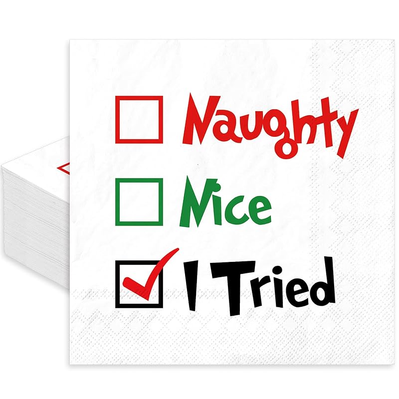 Naughty or Nice Christmas Cocktail Napkins – 50 Pack Disposable Paper Napkins for Holiday Parties