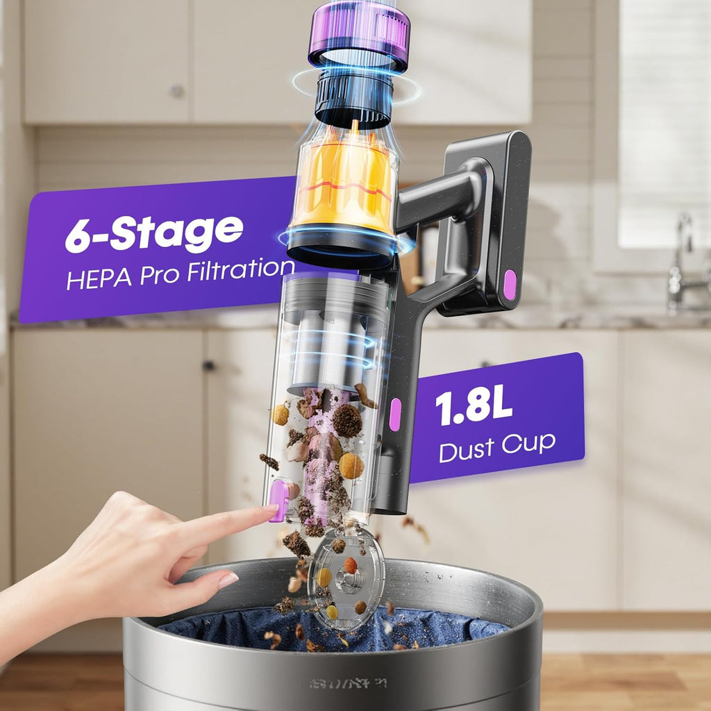 Skiennix Cordless Vacuum Cleaner - 650W, 48KPa Suction Power, Lightweight & Self-Standing Design for Pet Hair & Carpets