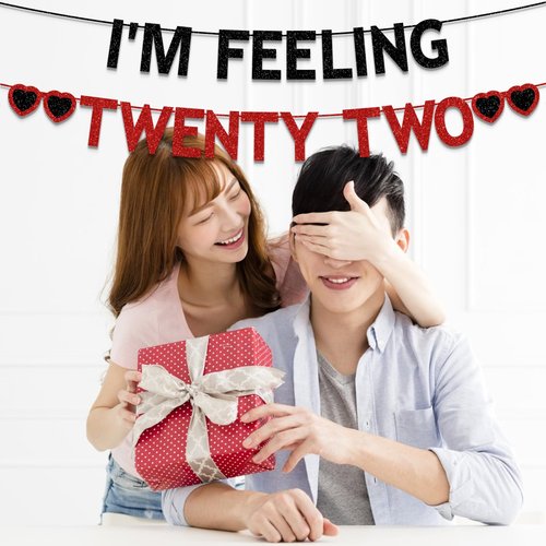 Plzaxou 22nd Birthday Party Decorations for Girls Women, Black Red Glitter I'm Feeling Twenty Two Banner, Taylor Singer Themed Girls 22 Years Old Birthday Party Decorations Supplies