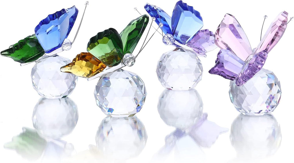 Skiennix Crystal Butterfly Figurines - Set of 4 Decorative Glass Butterflies | Perfect Christmas Gifts for Women (2.2 x 2 Inch)