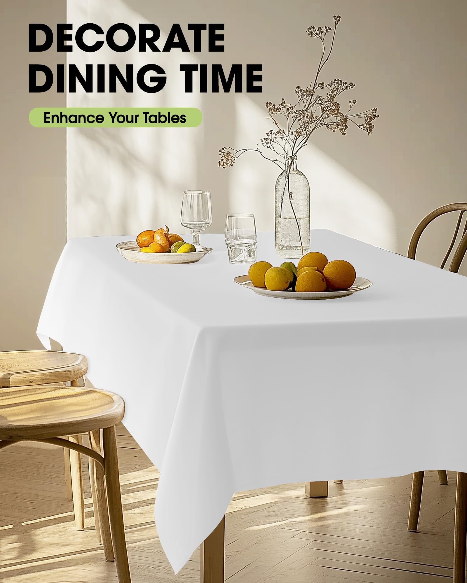 Pureegg Rectangle Table Cloth 60" x 102" – Durable Polyester Tablecloth Offers Reusable & Washable Protection, Ideal for Outdoor Party, Picnic, Wedding, Banquet and Birthday, 9 Pack, White