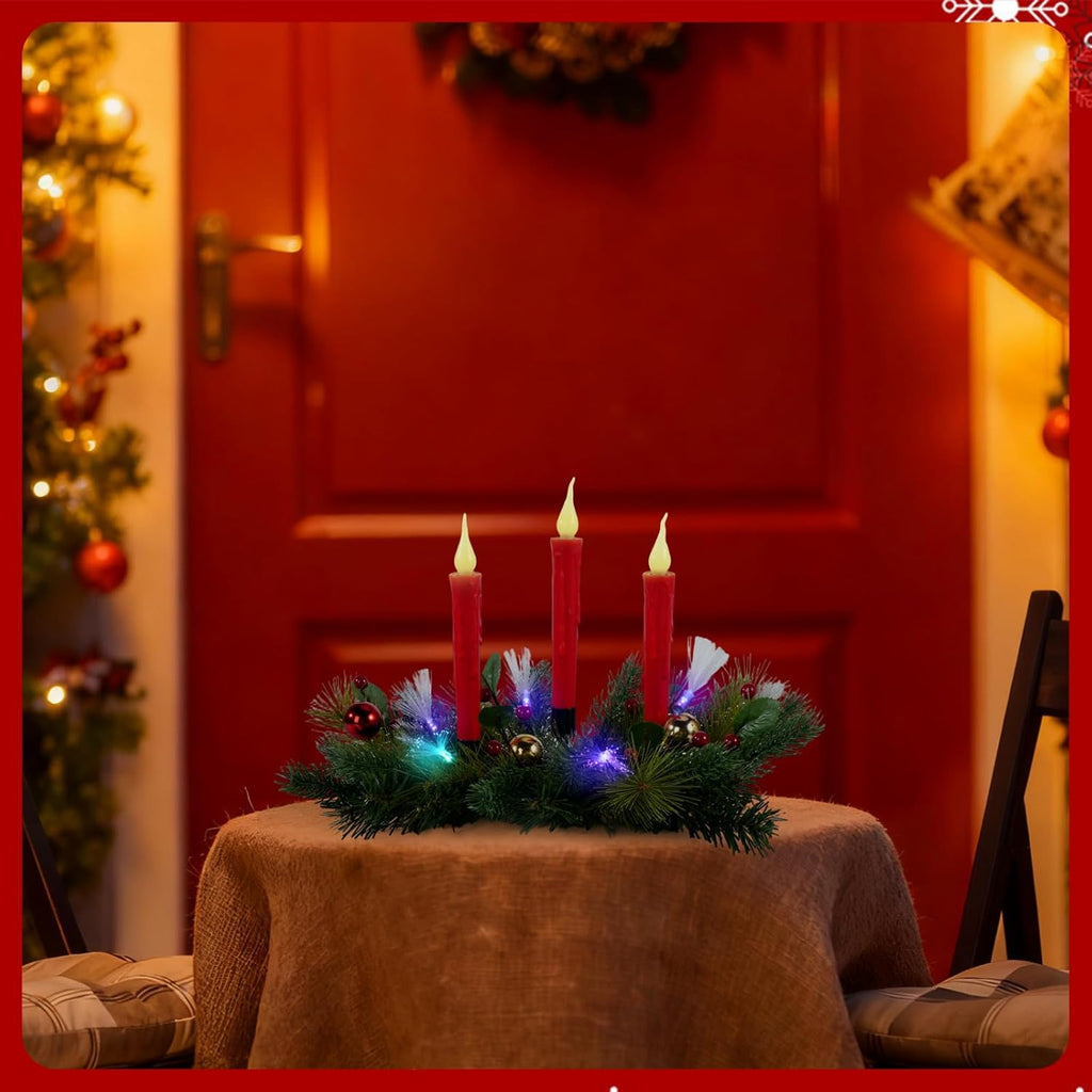 Aokudoni Christmas Table Centerpieces - Artificial Pine Branches, Berries & Candles for Indoor Decor